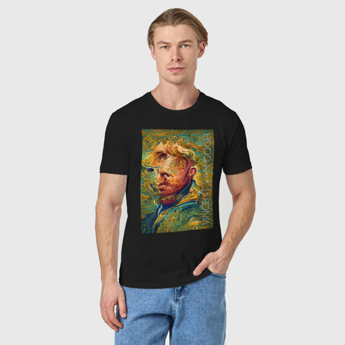 Мужская футболка хлопок Vincent van Gogh - self-portrait - neural network, цвет черный - фото 3