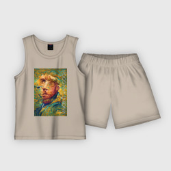 Abstract Vincent van Gogh - surrealism self-portrait  – Детская пижама с шортами хлопок с принтом купить со скидкой в -20%