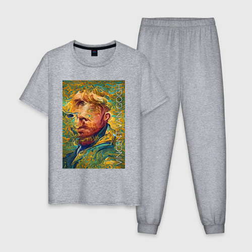 Мужская пижама хлопок с принтом Vincent van Gogh - self-portrait - neural network, вид спереди #2