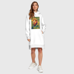 Платье с принтом Abstract Vincent van Gogh - surrealism self-portrait для женщины, вид на модели спереди №3. Цвет основы: белый