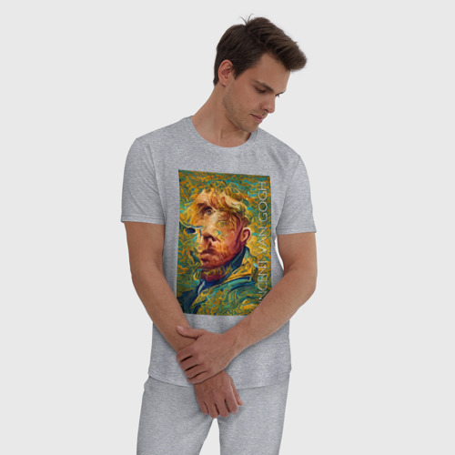 Мужская пижама хлопок с принтом Vincent van Gogh - self-portrait - neural network, фото на моделе #1