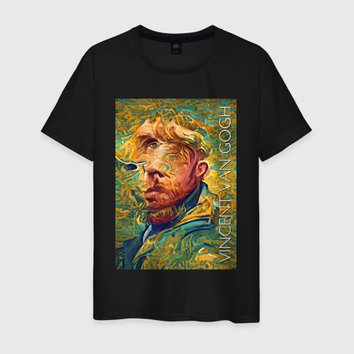 Мужская футболка хлопок Vincent van Gogh - self-portrait - neural network, цвет черный