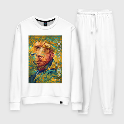 Женский костюм из хлопка с принтом Abstract Vincent van Gogh - surrealism self-portrait, вид спереди №1