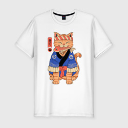 Мужская футболка хлопок Slim Кот с рыбой в японском стиле