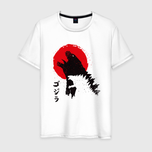 Мужская футболка из хлопка с принтом Годзилла в японском стиле, вид спереди №1