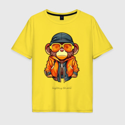 Мужская футболка хлопок Oversize Обезьяна крупным планом в солнечных очках