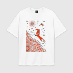 Женская футболка Oversize хлопок texturе Мезенский конь