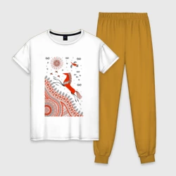 Женская пижама с белой футболкой хлопок Мезенский конь