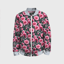 Кусты розовых роз на сером фоне – Детский бомбер 3D с принтом купить со скидкой в -10%