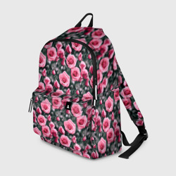 Кусты розовых роз на сером фоне – Рюкзак 3D с принтом купить