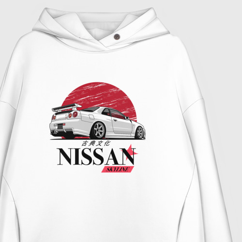Женское худи Oversize хлопок Nissan Skyline Japan, цвет белый - фото 3