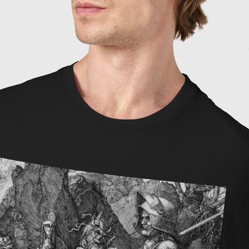 Мужская футболка хлопок Гравюра Дюрера - Рыцарь, смерть и дьявол, цвет черный - фото 6