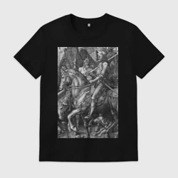 Мужская футболка хлопок Гравюра Дюрера - Рыцарь, смерть и дьявол