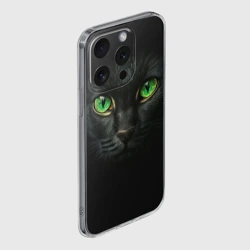 Чехол для iPhone 15 Pro силиконовый с защитой камеры Морда кота с зелеными глазами - фото 2