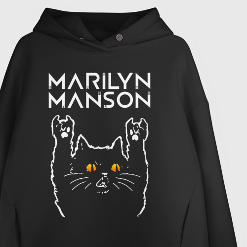 Женское худи Oversize хлопок Marilyn Manson rock cat, цвет черный - фото 3