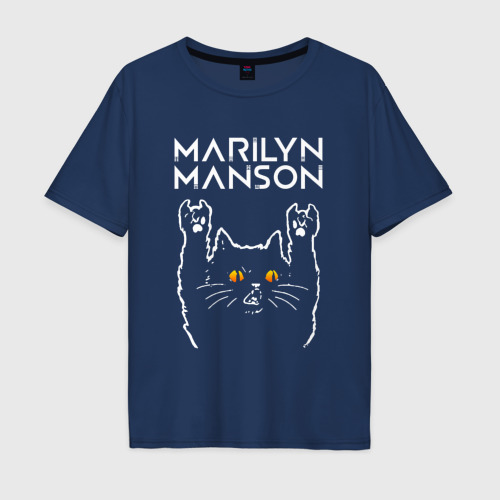 Мужская футболка оверсайз из хлопка с принтом Marilyn Manson rock cat, вид спереди №1