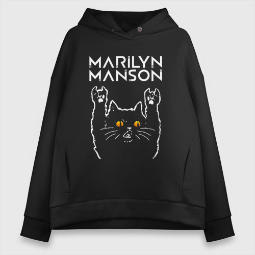 Женское худи Oversize хлопок Marilyn Manson rock cat, цвет черный