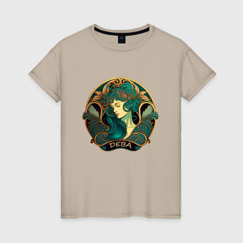 Женская футболка хлопок с принтом Дева Знаки Зодиака, вид спереди #2