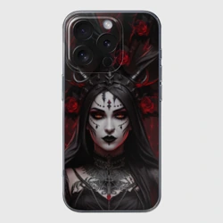 Чехол для iPhone 16 Pro Max силиконовый с защитой камеры Готическая женщина с рогами