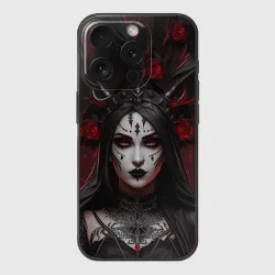 Чехол для iPhone 15 Pro силиконовый с защитой камеры Готическая женщина с рогами