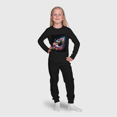 Детская пижама с лонгсливом хлопок с принтом Мопс-космонавт в цветах, фото #4