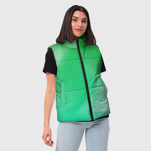 Женский жилет утепленный 3D с принтом Градиент зеленый, фото на моделе #1