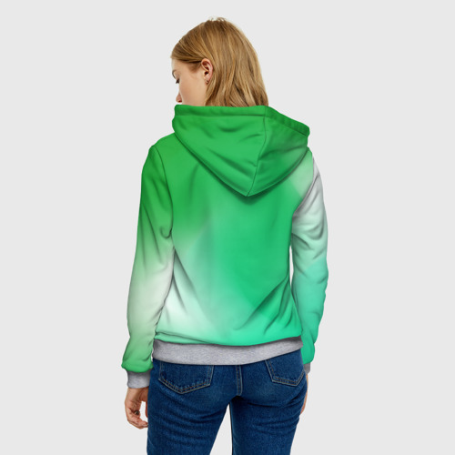 Женская толстовка 3D с принтом Градиент зеленый, вид сзади #2