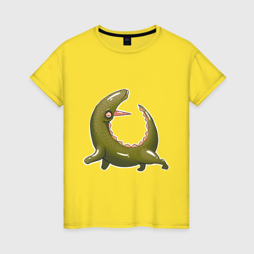 Женская футболка хлопок с принтом Арбузный крокодил, вид спереди #2