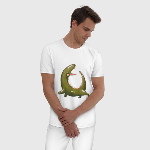 Мужская пижама хлопок Арбузный крокодил, цвет белый - фото 3