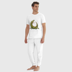Пижама с принтом Арбузный крокодил для мужчины, вид на модели спереди №3. Цвет основы: белый