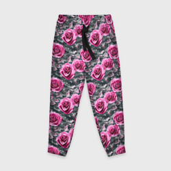 Розовые розы с цифровым камуфляжем – Детские брюки 3D с принтом купить