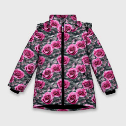 Розовые розы с цифровым камуфляжем – Зимняя куртка для девочек 3D с принтом купить