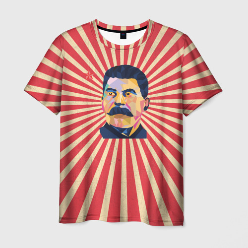 Мужская футболка с принтом Сталин полигональный, вид спереди №1