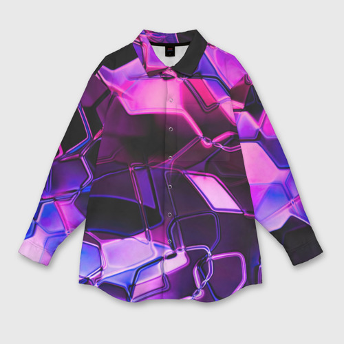 Женская рубашка oversize 3D с принтом Неоновая искаженная геометрия, вид спереди #2