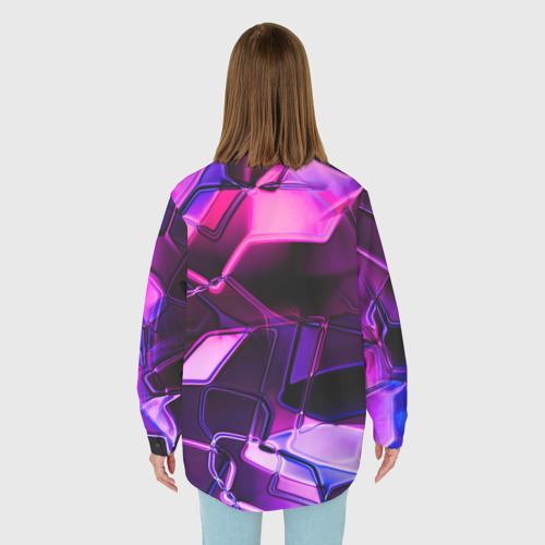 Женская рубашка oversize 3D с принтом Неоновая искаженная геометрия, вид сзади #2
