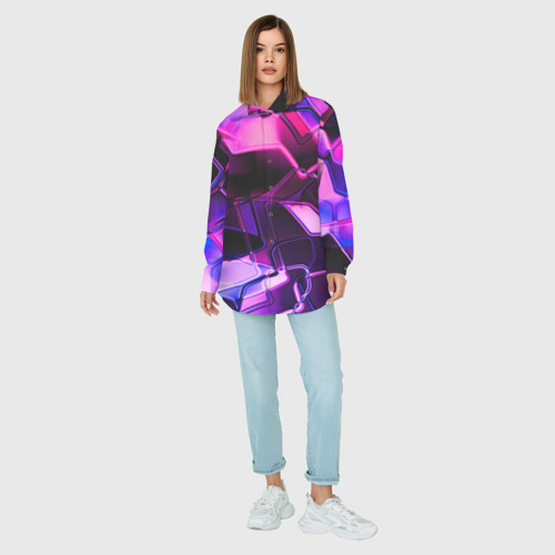 Женская рубашка oversize 3D с принтом Неоновая искаженная геометрия, вид сбоку #3