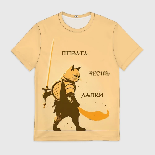 Мужская футболка 3D Кот-воин