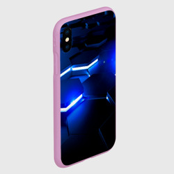 Чехол для iPhone XS Max матовый Металлические соты с синей подсветкой - фото 2