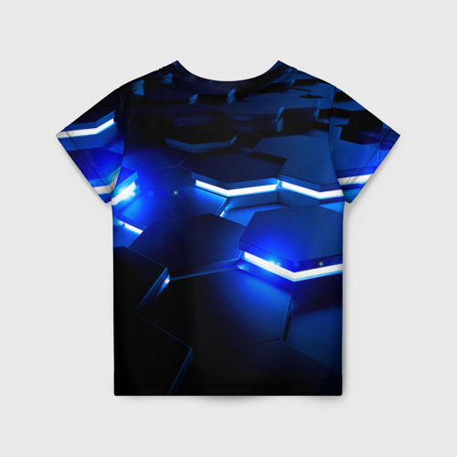 Детская футболка 3D Металлические соты с синей подсветкой, цвет 3D печать - фото 2