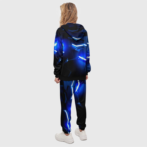 Женский костюм с толстовкой 3D Металлические соты с синей подсветкой, цвет черный - фото 4