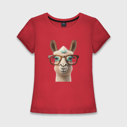 Женская футболка хлопок Slim Умная лама в очках