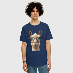 Мужская футболка хлопок Oversize Умная лама в очках - фото 2