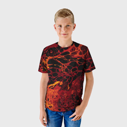 Детская футболка 3D с принтом Лавовая поверхность, фото на моделе #1