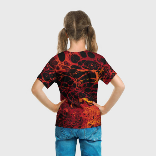 Детская футболка 3D с принтом Лавовая поверхность, вид сзади #2