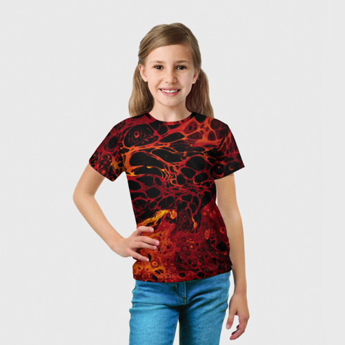Детская футболка 3D с принтом Лавовая поверхность, вид сбоку #3