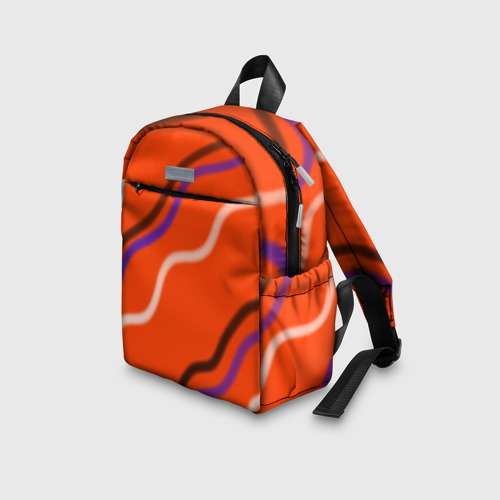 Детский рюкзак 3D с принтом Красный фон и волны, вид сбоку #3