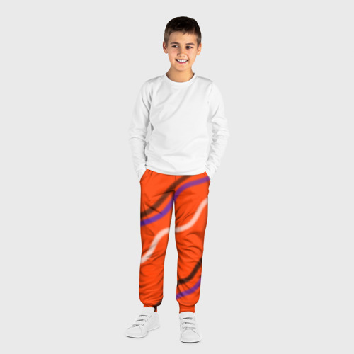 Детские брюки 3D с принтом Красный фон и волны, вид сбоку #3