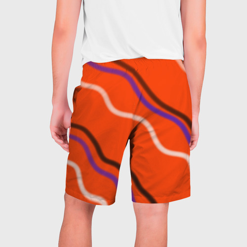 Мужские шорты 3D с принтом Красный фон и волны, вид сзади #1