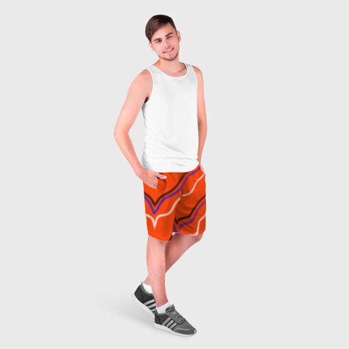 Мужские шорты 3D с принтом Красный фон и волны, фото на моделе #1