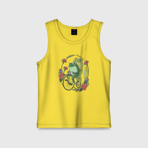 Детская майка хлопок Лягушки на велосипеде, цвет желтый